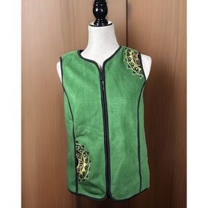 Bob Mackie Vest XXS Wearable‎ Art Green Embroidered Fleece Zip Up QVC
